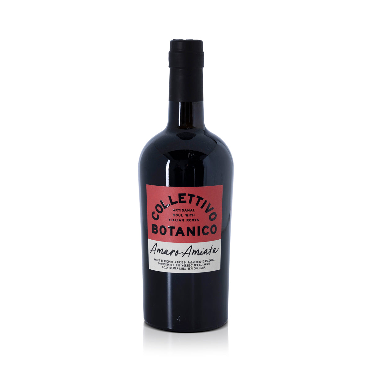 Alt="Amaro naturale Collettivo Botanico prodotto con erbe locali, rabarbaro e karkadè"